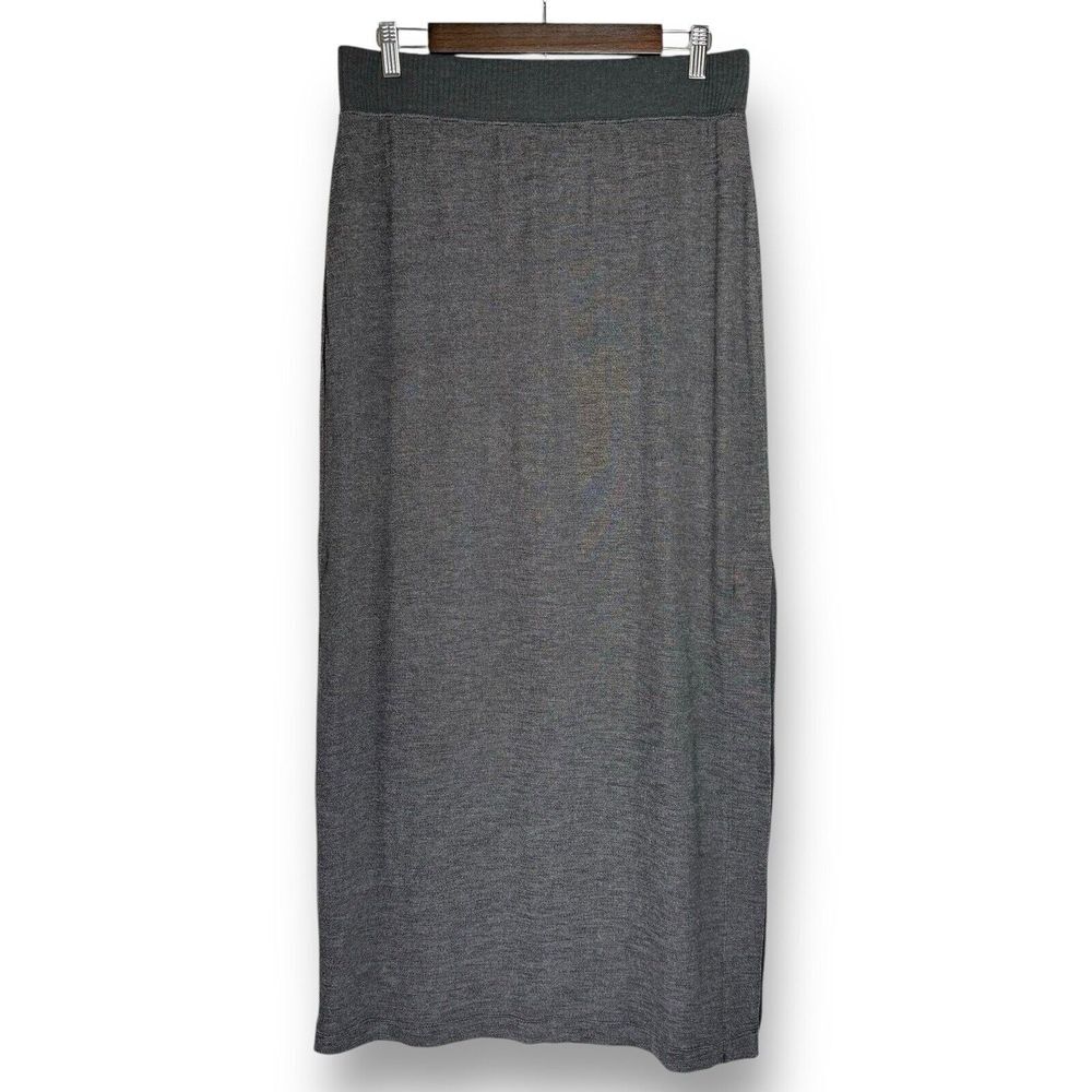 Elie‎ Tahari Maxi Skirt Large Gray Knit Sweater Pull On Elastic Waist Stretch